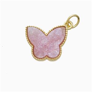 Pink Druzy Quartz Butterfly Pendant, approx 11-14mm [GM24875]