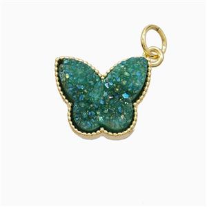 Green Druzy Quartz Butterfly Pendant, approx 11-14mm [GM24878]