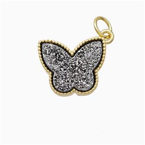 Silver Druzy Quartz Butterfly Pendant Electroplated, approx 11-14mm [GM24882]