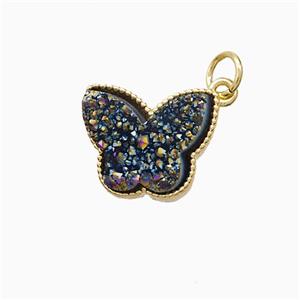 Rainbow Druzy Quartz Butterfly Pendant Electroplated, approx 11-14mm [GM24885]