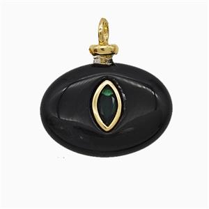 Black Obsidian Oval Pendant Pave Zirconia, approx 13-18mm [GM24889]