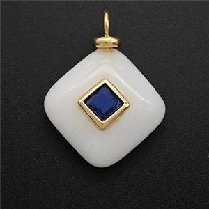 White Jade Square Pendant Pave Zirconia, approx 14-17mm [GM24893]