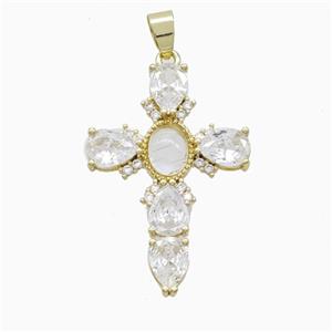 Copper Cross Pendant Pave Cubic Zirconia Gold Plated, approx 25-35mm [GM24933]