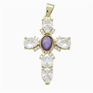 Copper Cross Pendant Pave Cubic Zirconia Gold Plated, approx 25-35mm [GM24940]