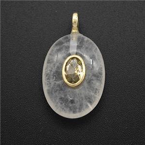 Clear Quartz Oval Pendant Pave Zirconia, approx 13-18mm [GM24943]