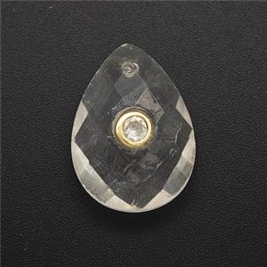 Clear Quartz Teardrop Pendant Pave Zirconia, approx 13-18mm [GM24949]