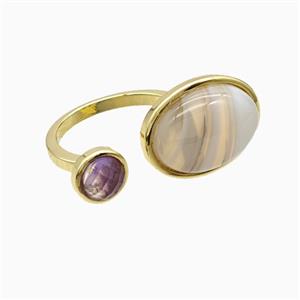 Copper Rings Pave White Agate Gold Plated, approx 8mm, 14-18mm, 18mm dia [GM24975]