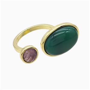 Copper Rings Pave Green Aventurine Gold Plated, approx 8mm, 14-18mm, 18mm dia [GM24976]