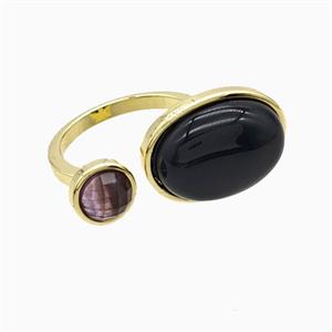 Copper Rings Pave Black Obsidian Gold Plated, approx 8mm, 14-18mm, 18mm dia [GM24977]