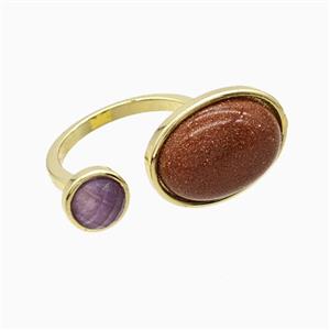 Copper Rings Pave Golden Sandstone Gold Plated, approx 8mm, 14-18mm, 18mm dia [GM24978]