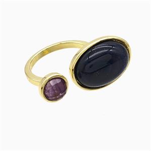 Copper Rings Pave Blue Sandstone Gold Plated, approx 8mm, 14-18mm, 18mm dia [GM24979]