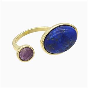Copper Rings Pave Lapis Lazuli Gold Plated, approx 8mm, 14-18mm, 18mm dia [GM24981]