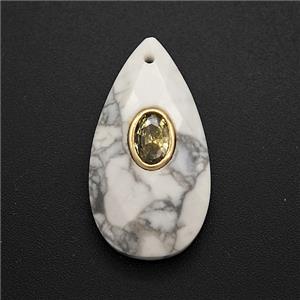 White Howlite Turquoise Teardrop Pendant Pave Zirconia Faceted, approx 13-25mm [GM25027]