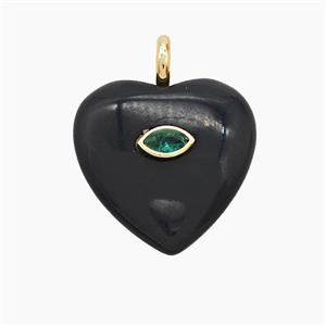 Black Obsidian Heart Pendant Pave Zirconia Eye, approx 25mm [GM25048]