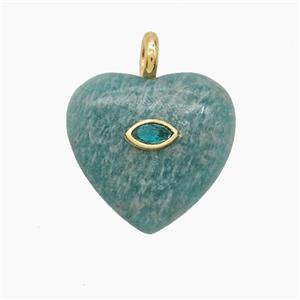 Green Amazonite Heart Pendant Pave Zirconia Eye, approx 25mm [GM25051]