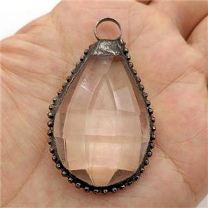 Clear Crystal Glass Teardrop Pendant Antique Black, approx 32-50mm [GM25068]
