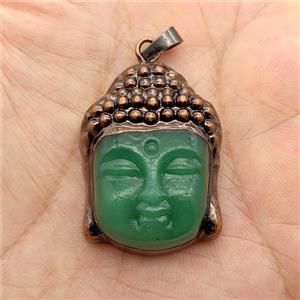 Green Jadeite Glass Buddha Pendant Antique Red, approx 25-35mm [GM25071]