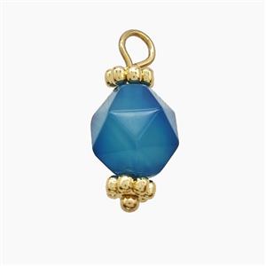 Blue Dye Agate Pendant Cut Round Copper Gold Plated, approx 8mm [GM25130]