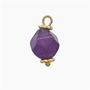 Purple Dye Jade Pendant Cut Round Copper Gold Plated, approx 8mm [GM25134]