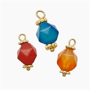 Mix Gemstone Pendant Cut Round Copper Gold Plated, approx 8mm [GM25135]