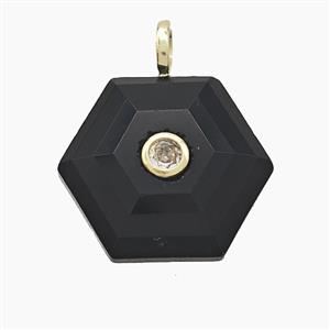 Black Obsidian Hexagon Pendant Pave Zirconia, approx 17-19mm [GM25147]
