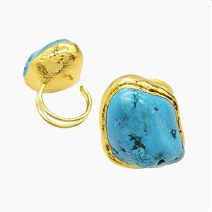 Magnesite Turquoise Copper Rings Gold Plated, approx 20-30mm, 20mm dia [GM25160]