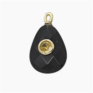 Black Obsidian Teardrop Pendant Pave Zirconia, approx 12-16mm [GM25164]