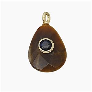 Tiger Eye Stone Teardrop Pendant Pave Zirconia, approx 12-16mm [GM25166]