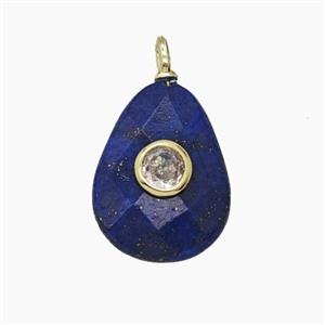 Natural Blue Lapis Lazuli Teardrop Pendant Pave Zirconia Faceted, approx 12-16mm [GM25167]