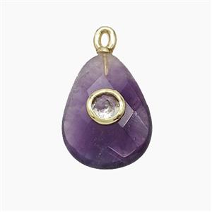 Natural Purple Amethyst Teardrop Pendant Pave Zirconia Faceted, approx 12-16mm [GM25168]