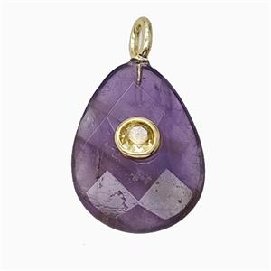 Natural Purple Amethyst Teardrop Pendant Pave Zirconia Faceted, approx 15-20mm [GM25190]