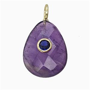 Natural Purple Amethyst Teardrop Pendant Pave Zirconia Faceted, approx 15-20mm [GM25191]