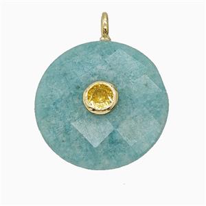 Natural Green Amazonite Circle Pendant Pave Zirconia Faceted, approx 25mm [GM25196]