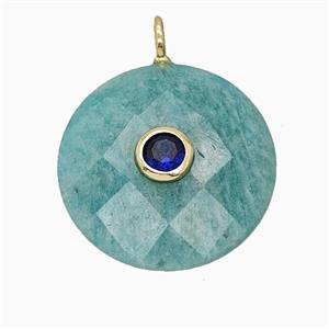 Natural Green Amazonite Circle Pendant Pave Zirconia Faceted, approx 25mm [GM25197]
