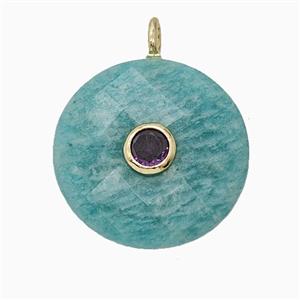 Natural Green Amazonite Circle Pendant Pave Zirconia Faceted, approx 25mm [GM25198]