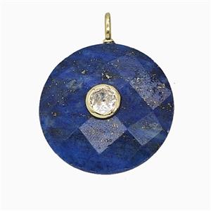 Natural Blue Lapis Lazuli Circle Pendant Pave Zirconia Faceted, approx 25mm [GM25202]