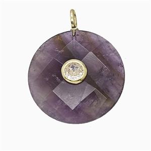 Natural Purple Amethyst Circle Pendant Pave Zirconia Faceted, approx 25mm [GM25205]