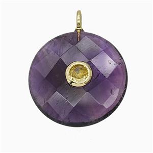 Natural Purple Amethyst Circle Pendant Pave Zirconia Faceted, approx 25mm [GM25206]