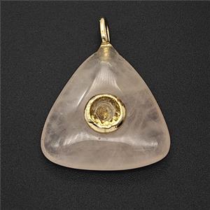 Natural Pink Rose Quartz Triangle Pendant Pave Zirconia, approx 20mm [GM25213]