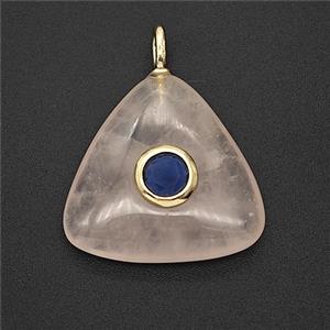 Natural Pink Rose Quartz Triangle Pendant Pave Zirconia, approx 20mm [GM25214]