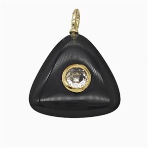 Natural Black Obsidian Triangle Pendant Pave Zirconia, approx 20mm [GM25216]