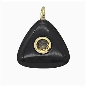 Natural Black Obsidian Triangle Pendant Pave Zirconia, approx 20mm [GM25217]