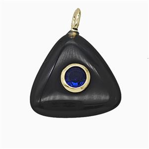 Natural Black Obsidian Triangle Pendant Pave Zirconia, approx 20mm [GM25218]