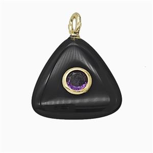 Natural Black Obsidian Triangle Pendant Pave Zirconia, approx 20mm [GM25219]