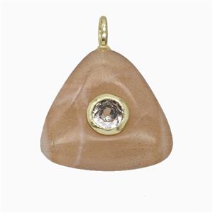 Natural Peach Sunstone Triangle Pendant Pave Zirconia, approx 20mm [GM25220]