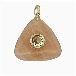 Natural Peach Sunstone Triangle Pendant Pave Zirconia, approx 20mm [GM25221]