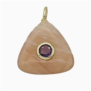 Natural Peach Sunstone Triangle Pendant Pave Zirconia, approx 20mm [GM25223]