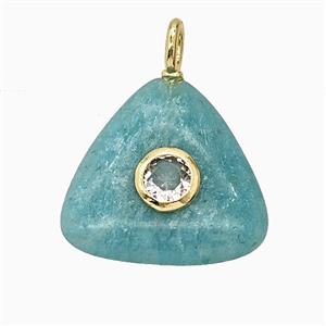 Natural Green Amazonite Triangle Pendant Pave Zirconia, approx 20mm [GM25224]