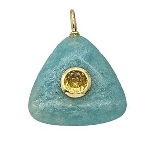 Natural Green Amazonite Triangle Pendant Pave Zirconia, approx 20mm [GM25225]