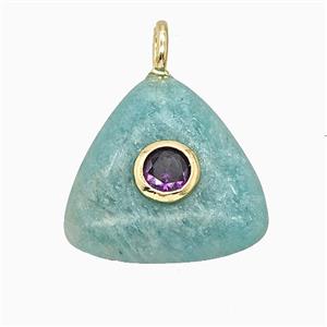 Natural Green Amazonite Triangle Pendant Pave Zirconia, approx 20mm [GM25227]